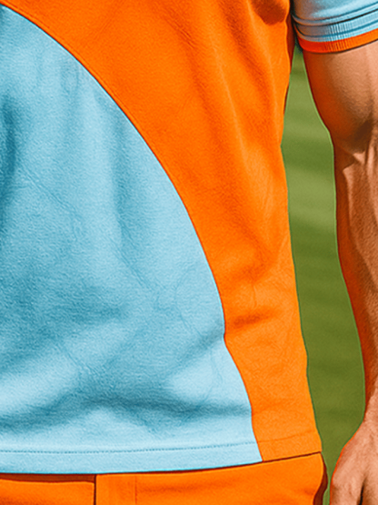 Men's basic daily casual stitching sports contrast color short-sleeved