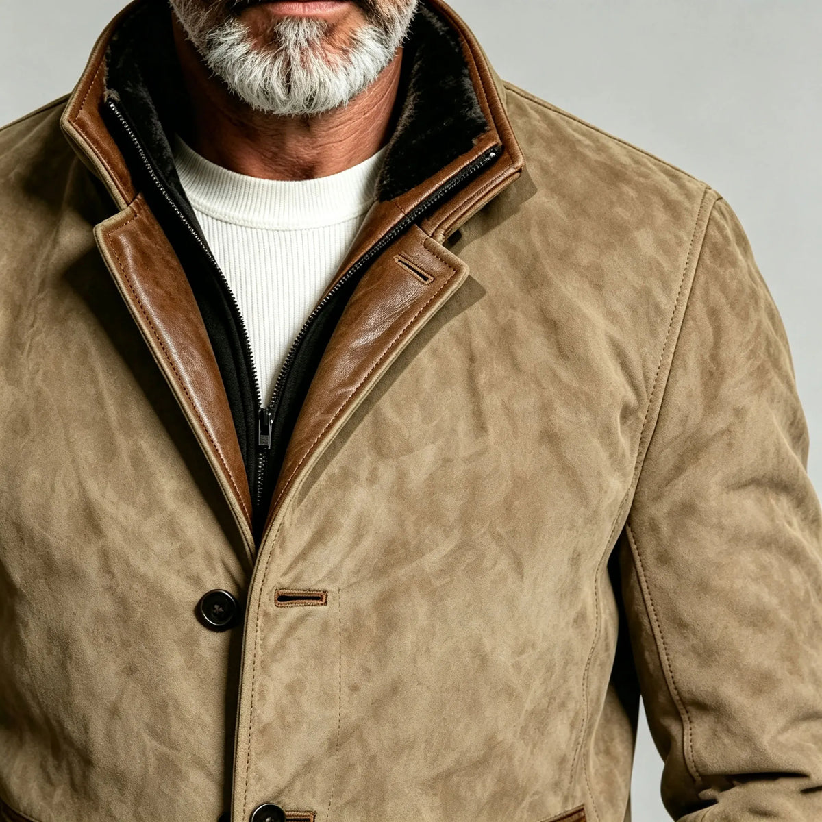 Men's Collared Patchwork Color-Blocked Jacket