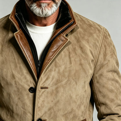Men's Collared Patchwork Color-Blocked Jacket