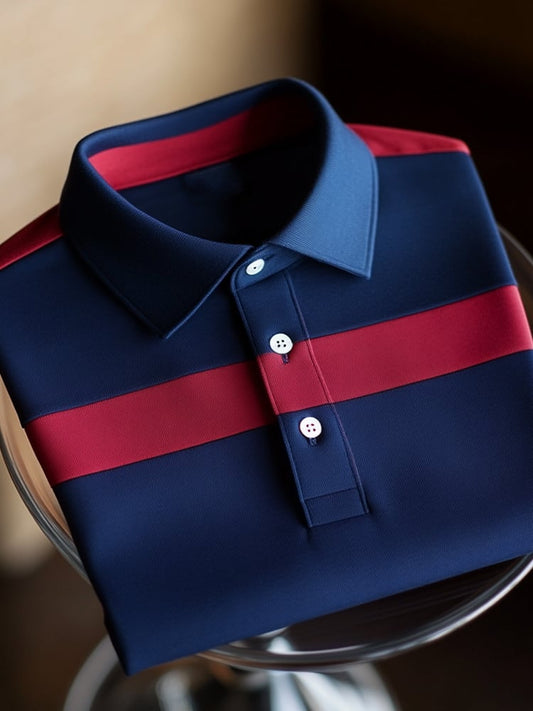 Men's Business Casual Color Block Button Short Sleeve Polo Shirt
