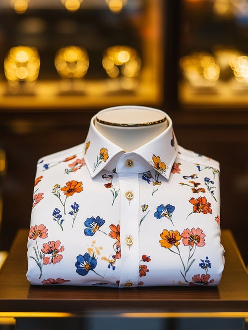 Men's Business Casual Floral Lapel Short Sleeve Shirt
