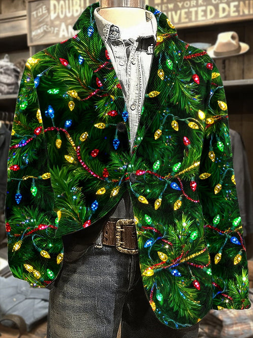 Men's Retro Christmas Art Print Casual Blazer