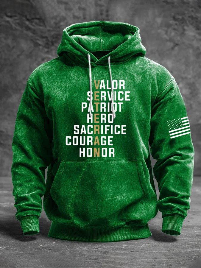 Men's Vintage Veteran Print Casual Long-sleeved Hooded Sweatshirt