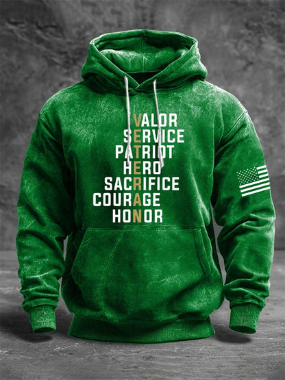 Men's Vintage Veteran Print Casual Long-sleeved Hooded Sweatshirt