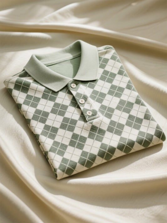Men's Business Casual Geometric Button Short Sleeve Polo Shirt