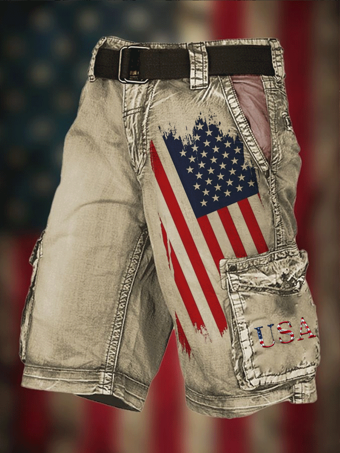 Men's Independence Day American Flag Print Casual Pockets Shorts