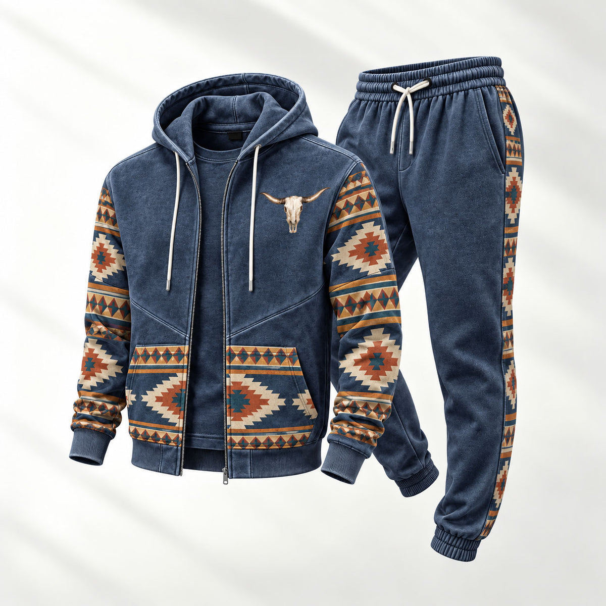 Men's Geometric Print Hooded Cardigan and Sweatpants Set