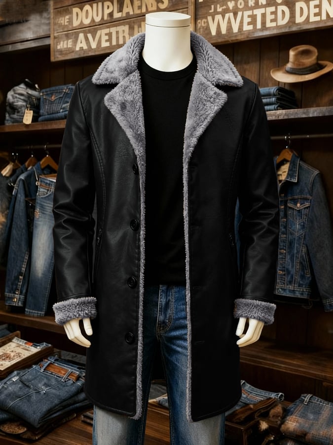 Men'S Plush Large Lapel Fur Mid-Length Coat