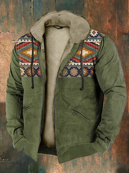 Men'S Retro Western Print Cotton Zipper Outerwear