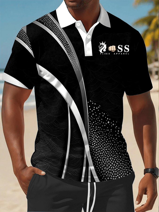 Men's Retro Letter Design Printed Casual Comfortable And Breathable Polo Shirt