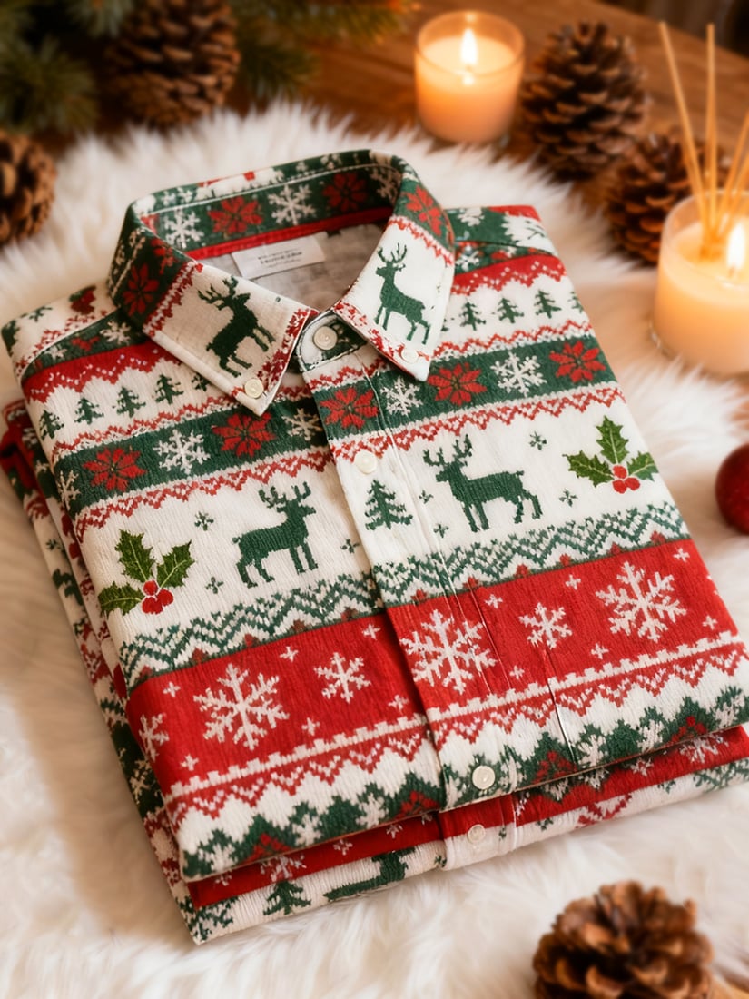 Men's  Christmas Long Sleeve Button-Down Shirt