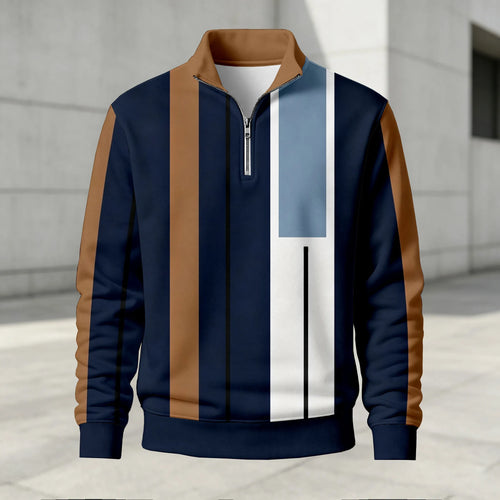 Men's Printed Stand-Up Collar Zip-Up Hoodie