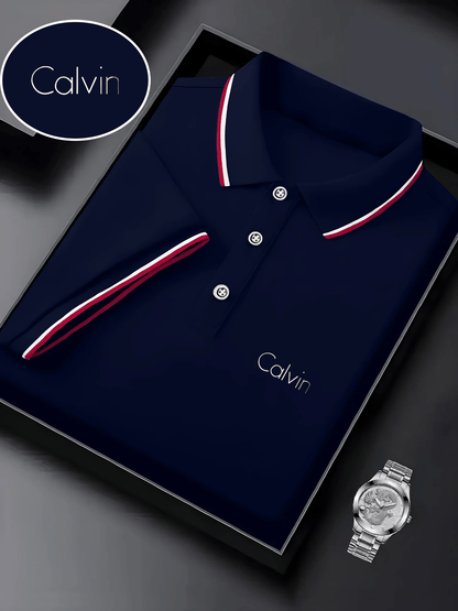Men's Business Casual Logo Button Short Sleeve Polo Shirt