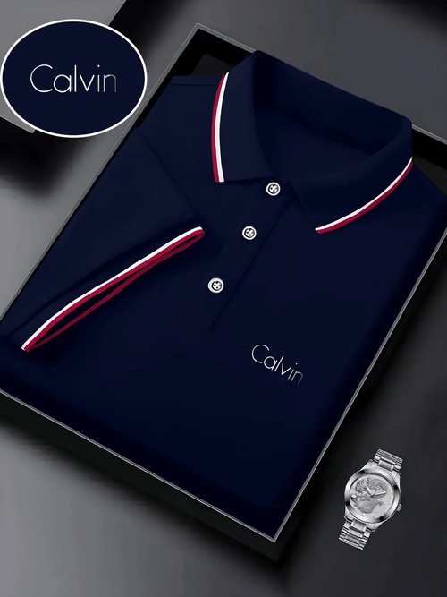 Men's Business Casual Logo Button Short Sleeve Polo Shirt