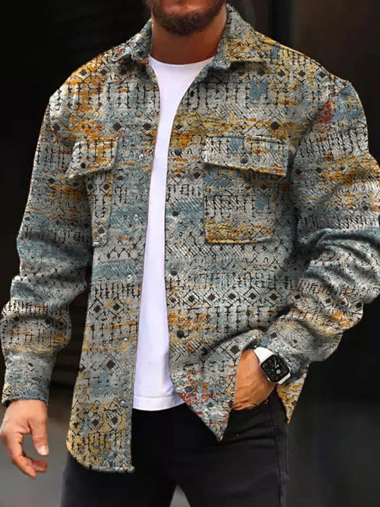 Men'S Fashionable Printed Pocket Button Lapel Jacket