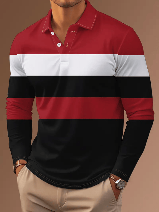 Men's Business Casual Striped Long Sleeve Polo