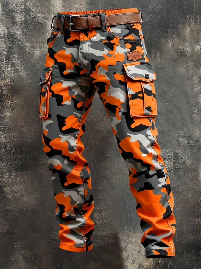 Men's Vintage Camouflage Distressed Pocket Work Pants