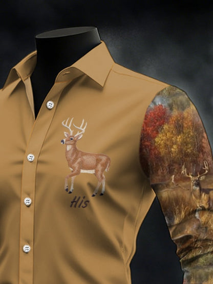 Men's Casual Simple Camouflage Elk Western Style Shirt