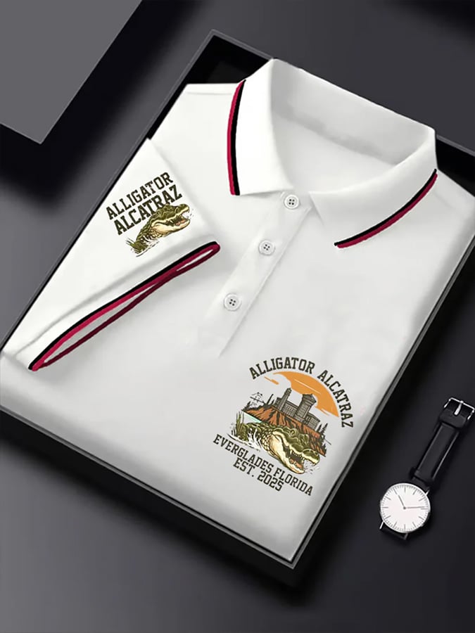 Men's Alligator Alcatraz Print Polo Shirt