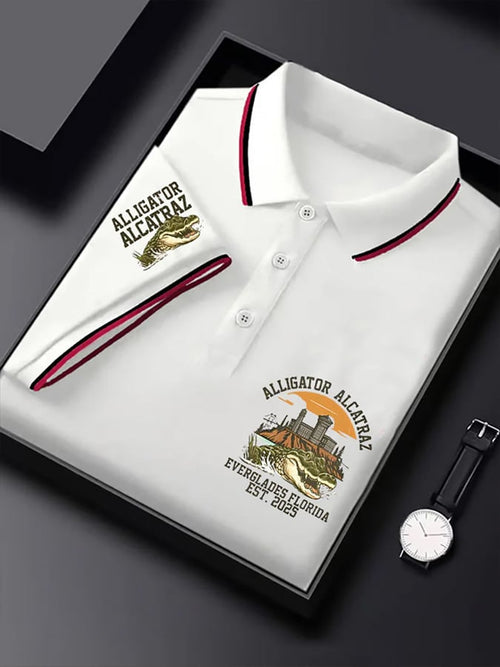 Men's Alligator Alcatraz Print Polo Shirt