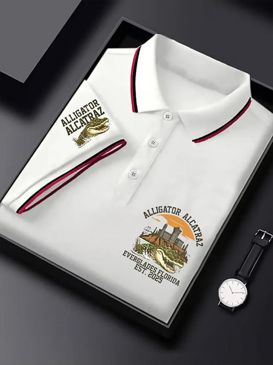 Men's Alligator Alcatraz Print Polo Shirt