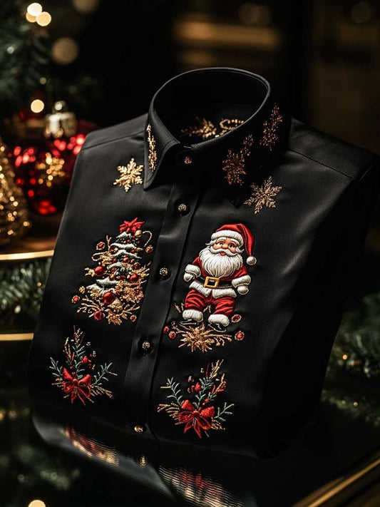 Men's Christmas Satin Luxe Long Sleeve Button Down Shirt