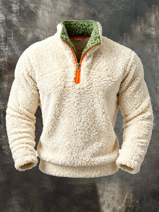 Men's Retro Contrast Color Comfort Zip-Up Sweatshirt