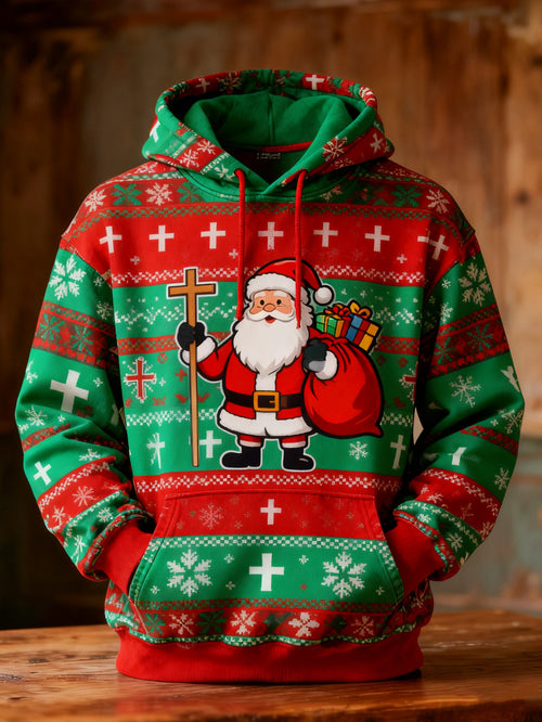 Men's Retro Casual Party Santa Claus Print Hoodie