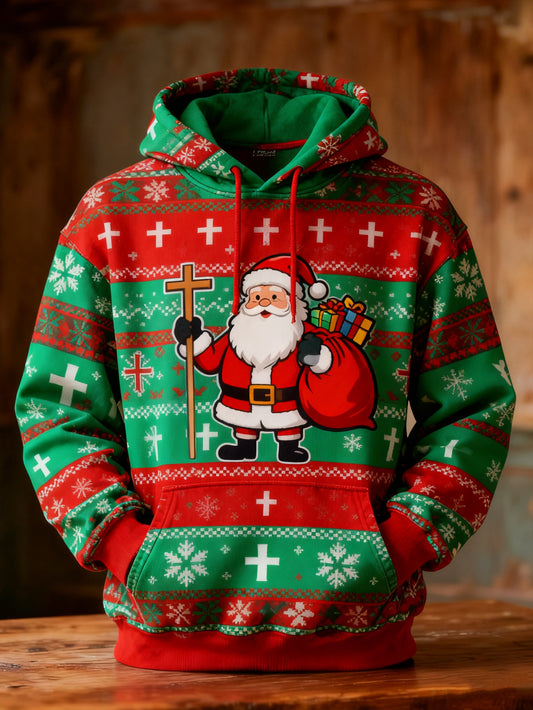 Men's Retro Casual Party Santa Claus Print Hoodie