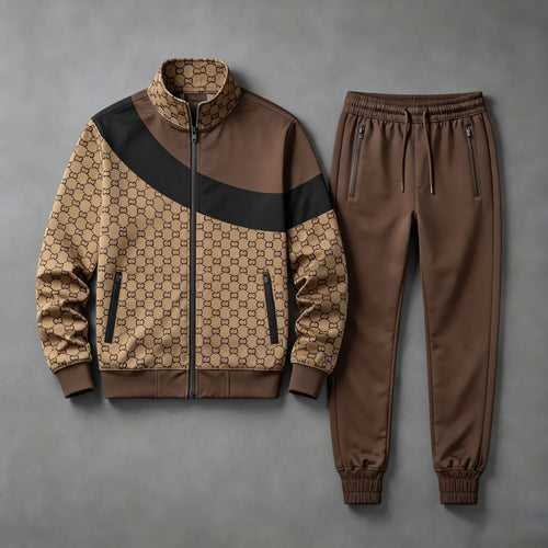 Men's Color-Blocked Stand-Collar Sweatshirt and Pants Set