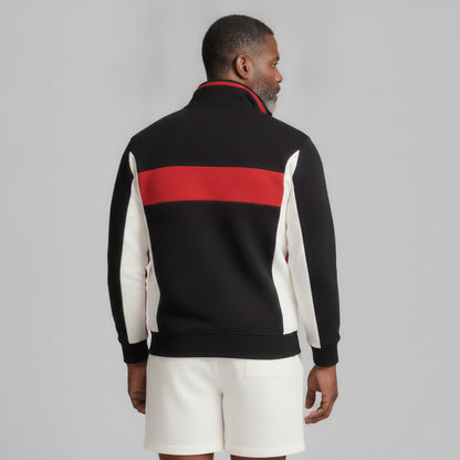 Men's Fashion Colorblock Stand Collar Half Placket Pullover Sweatshirt
