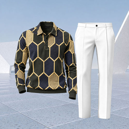 Men's Polygon Polo Shirt and Pants Two-Piece Set