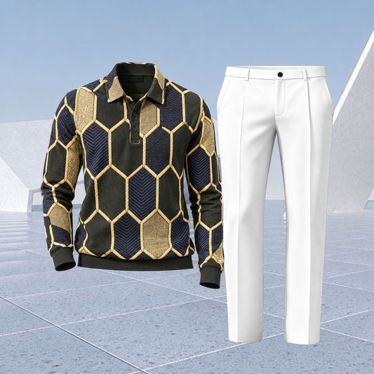 Men's Polygon Polo Shirt and Pants Two-Piece Set