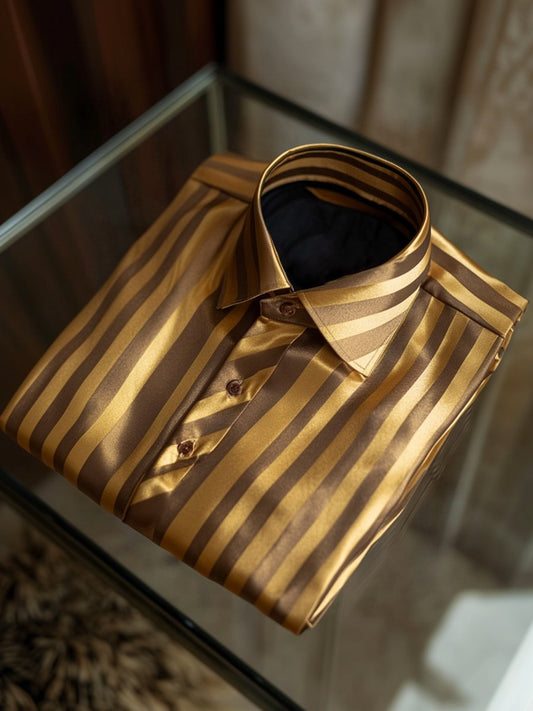 Men's Silk Stripe Luxury Business Long Sleeve Shirt
