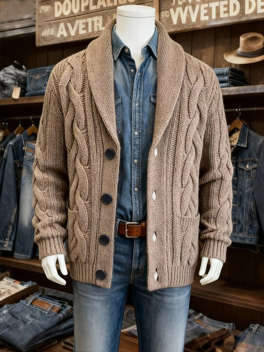 Men'S Lapel Twisted Textured Sweater Jacket