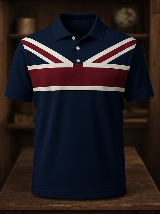 Men's Business Casual Union Jack Button Short Sleeve Polo Shirt