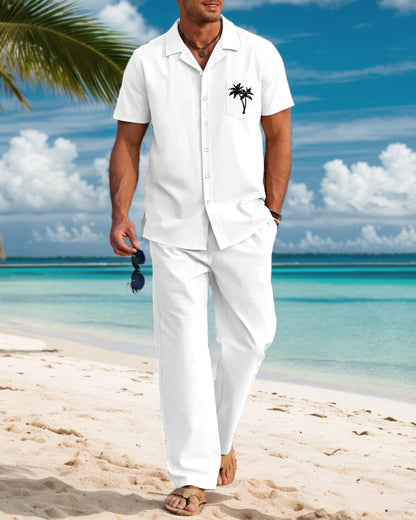 Suitmens Men's Vacation Coconut Tree Pattern Walking Suit