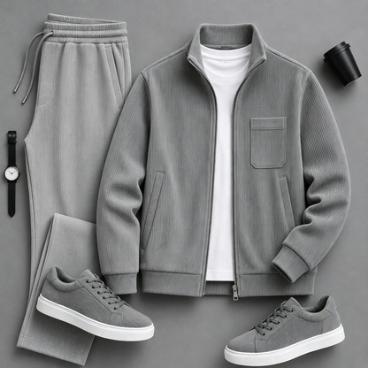 Men's Solid-Color Zipper Hoodie and Pants Set