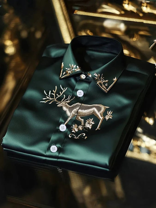 Men's Silk Christmas Luxury Business Long Sleeve Shirt
