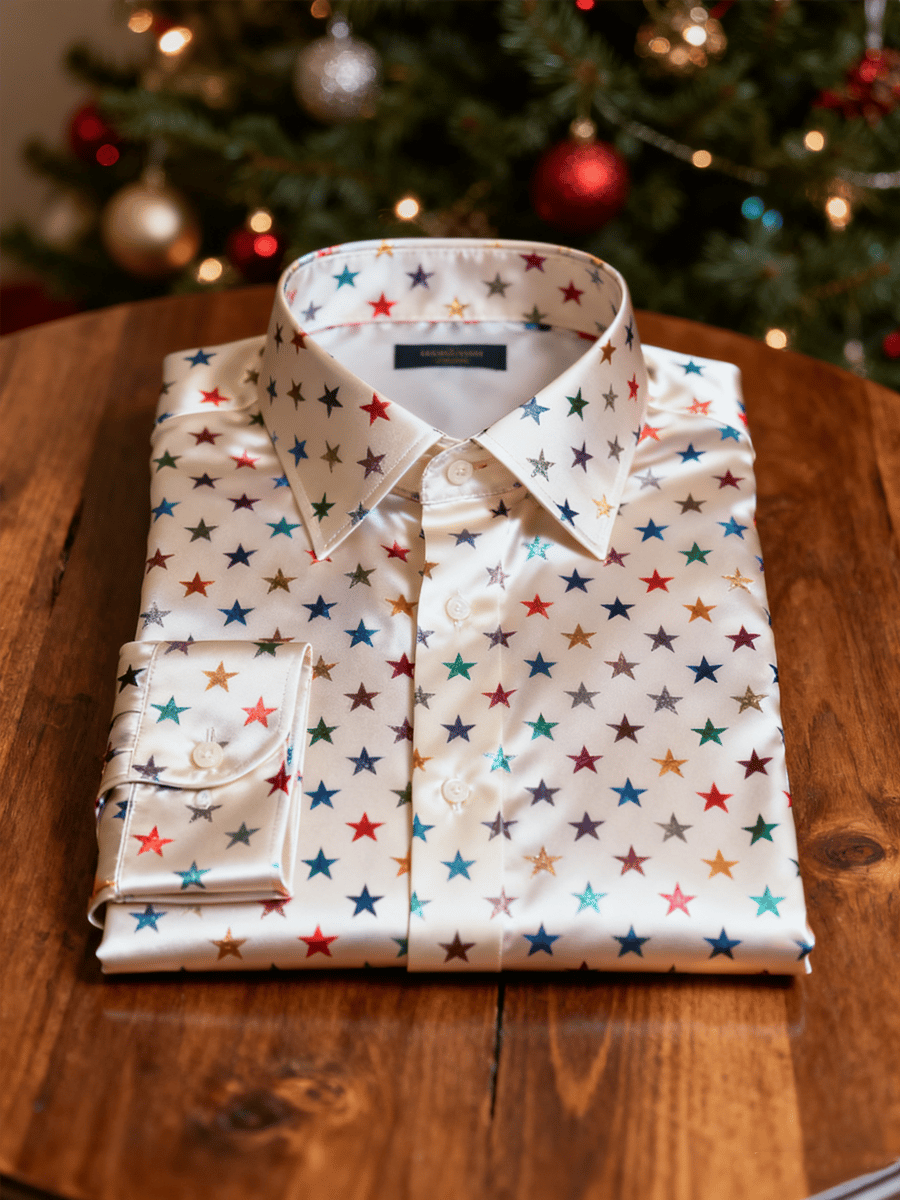 Men's Christmas Colorful Star Long-Sleeved Shirt