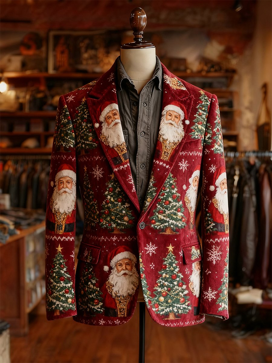 Men's Business Casual Velvet Christmas Suit Jacket