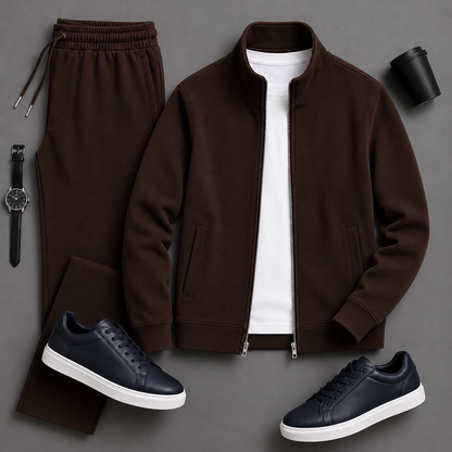 Men's Casual Zip-Up Jacket and Pants  Two Piece Set