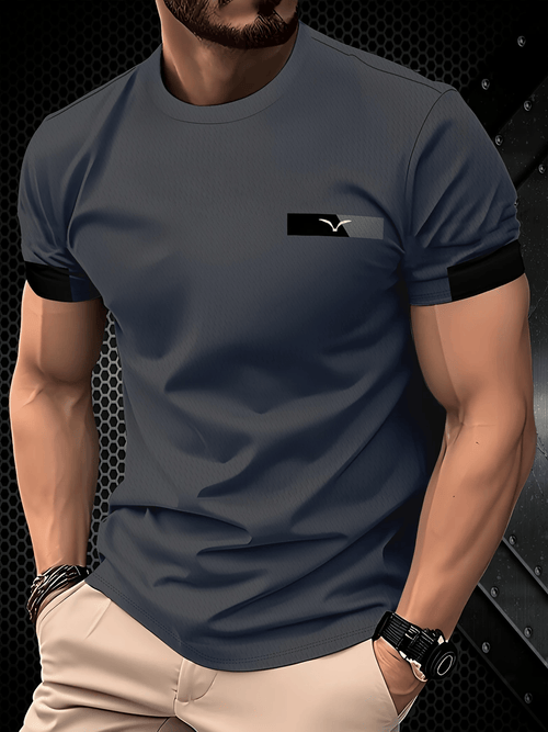 Men's Business Stripe Logo Print Short Sleeve T-Shirt
