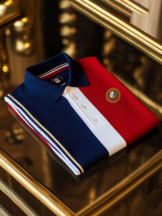 Men's Retro Business Football Logo Print Long Sleeve Polo Shirt