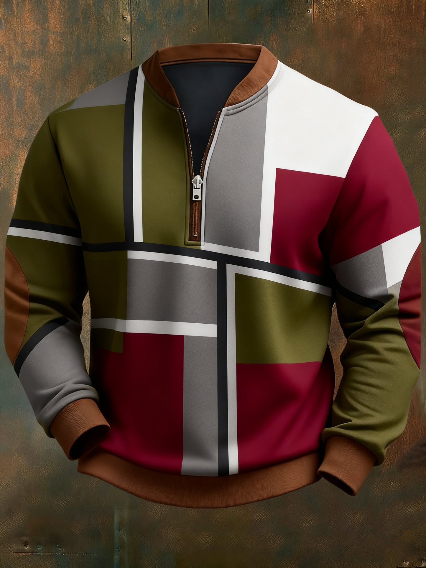Men's Casual Geometric Color Block Print Sweatshirt
