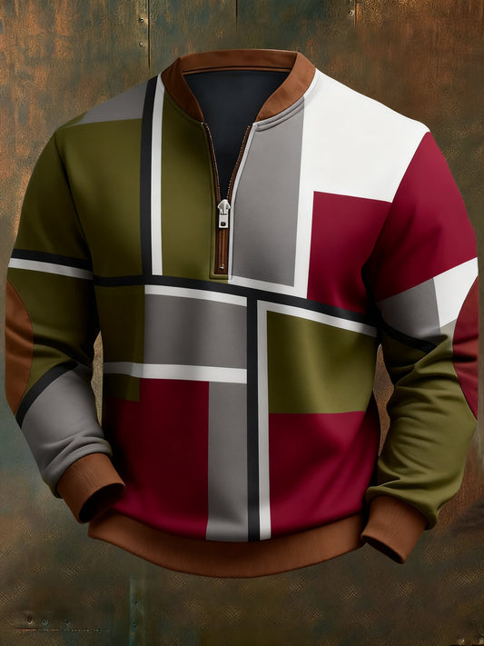 Men's Casual Geometric Color Block Print Sweatshirt