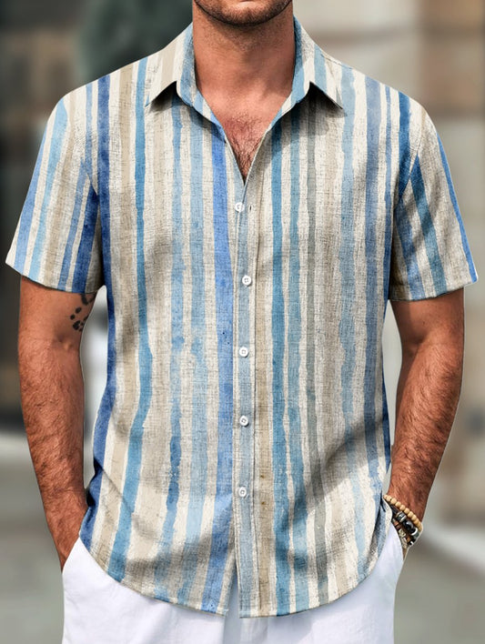 Men's Retro Casual Short Sleeve Faux Linen Lapel Shirt