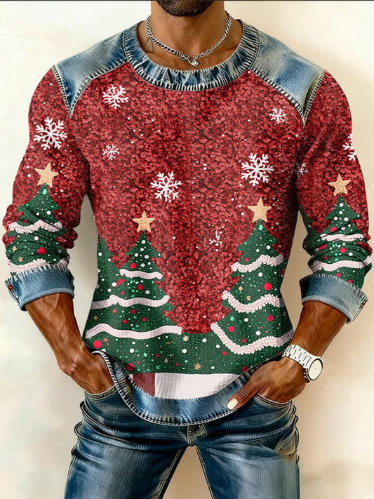 Men's Retro Christmas Print Crew Neck Pullover