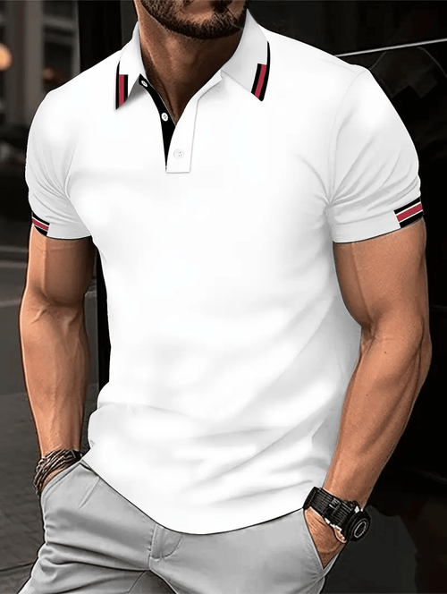 Men's Classic Business Logo Button Short Sleeve Polo Shirt