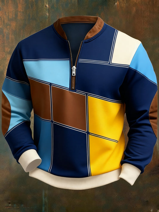Men's Casual Geometric Color Block Print Sweatshirt